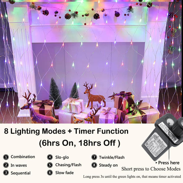 Joomer 12ft x 5ft 360 LED Christmas Net Lights, 8 Modes Bush Mesh Lights Connectable, Timer, Waterproof for Christmas Trees, Bushes, Garden, Outdoor Decorations (Clear Wire, Multicolor)