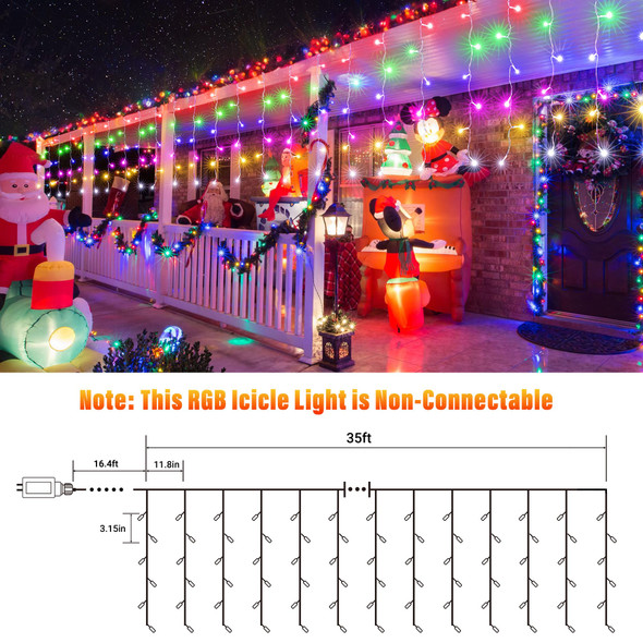 Joomer RGB Christmas Icicle Lights, 35Ft Color Changing Christmas Lights Outdoor RGB Icicle String Lights with Remote Timer for Party, Eaves, Roofs, Holiday, Christmas Decorations (Non-Connectable)