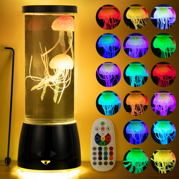 JSOT Jellyfish Lamp - Jelly Fish Decor Lamp 16 Colorful Changing with 4 Light Modes for Christmas, Jellyfish Nights Light with Remote Control USB/Battery for Children's, Adult's . (Black)