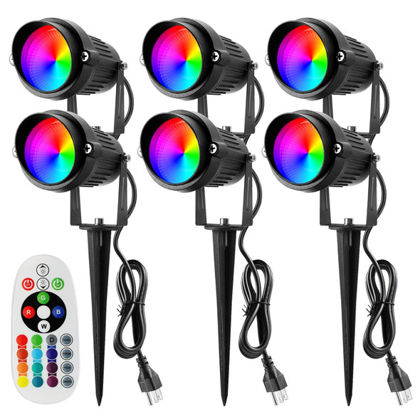 Junview Christmas Spotlight Outdoor 120V LED Spot Lights Outdoor RGB 12W Color Changing Landscape Lights with Remote Control Waterproof Spot Lights Outdoor for Yard Path Garden Decorative (6Pack)
