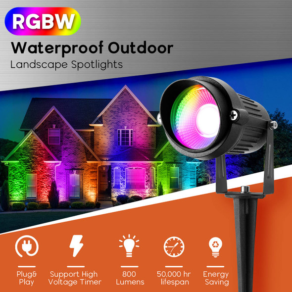 Junview Christmas Spotlight Outdoor 120V LED Spot Lights Outdoor RGB 12W Color Changing Landscape Lights with Remote Control Waterproof Spot Lights Outdoor for Yard Path Garden Decorative (6Pack)