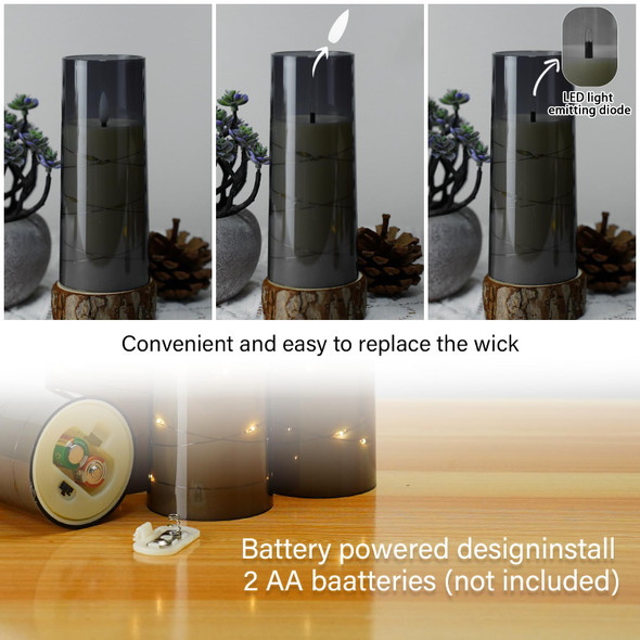 Flameless LED Candles with Timer 5 Pc Flickering Flameless Candles for Romantic Ambiance and Home Decoration Stable Acrylic Shell,with Embedded Star String，Battery Operated Candles（Grey）