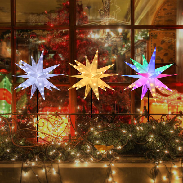 23 in Moravian Star Light Christmas Tree Topper 90 LED Christmas Star Remote Control Color Change Waterproof PVC Paper Lantern Lamp Stake Ground with 3D Bright Holiday Decoration