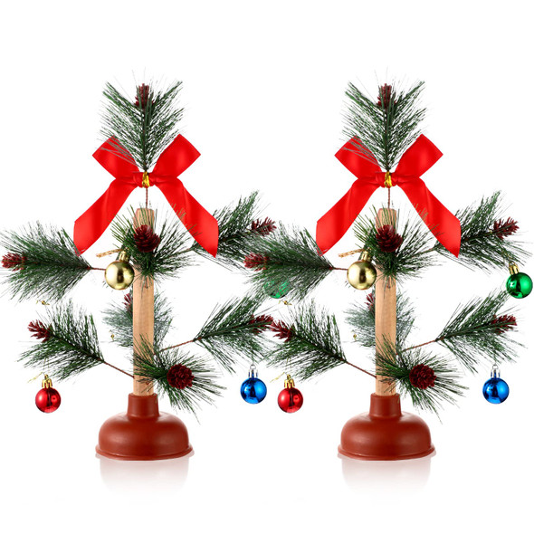 2 Pieces Christmas Tree Plunger White Elephant Dirty Santa Plunger Funny Toilet Humor Christmas Gag s for White Elephant Party Xmas Ornament Decor