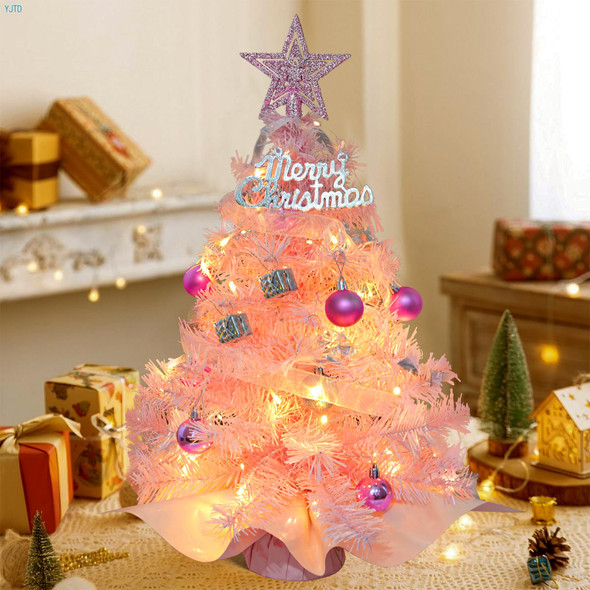 Pink Small Christmas Tree - 2 FT Mini Christmas Tree with LED Lights Tree Topper Pink Small Ornaments - Table Top Little Artificial Christmas Tree 24" Tiny Xmas Tree Christmas Decorations Indoor