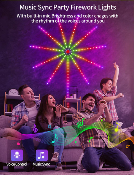 KeShu Smart Firework LED Lights, Dreamcolor LED Lights for Bedroom USB Firework Lights App Control Firework LED Strip Lights LED Firework Lights with Remote Music Sync Led Lights for Christmas