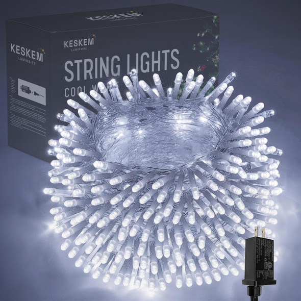163ft 600 LED Cool White Christmas String Lights - Twinkle Lights for Indoor and Outdoor Tree Decorations, Bedroom and Living Room Ambiance Lighting, Holiday Party Decor