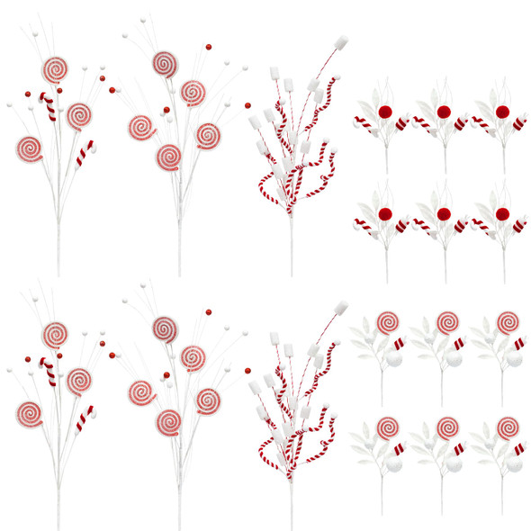 KI Store Red and White Christmas Tree Spray Set of 18 Candy Lollipop Tree Picks Christmas Tree Decorations for Xmas Tree Wreath Garland Decor KI Store Red and White Christmas Tree Spray Set of 18 Candy Lollipop Tree Picks Christmas Tree Decorations for Xmas Tree Wreath Garland Decor