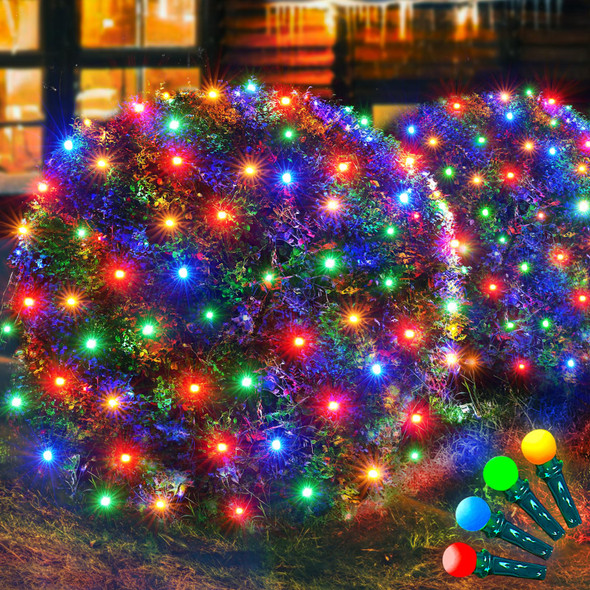 Led Net Lights Christmas Lights Outdoor Multicolor Christmas Net Lighting with 121Led Mini Globe Lights 5ftx5ft, Outdoor Indoor Fairy Mesh Net Lights for Christmas Trees, Bushes, Shrubs Decorations