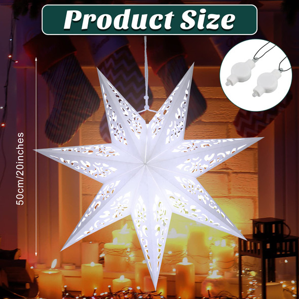 Kingdder Star Paper Lanterns Paper Lampshade with LED Light Paper Lantern Moroccan Paper Stars 7 Pointed White Hollow Out Party Paper Star Decoration for Weddings Christmas Tree Birthday (20 Inch)