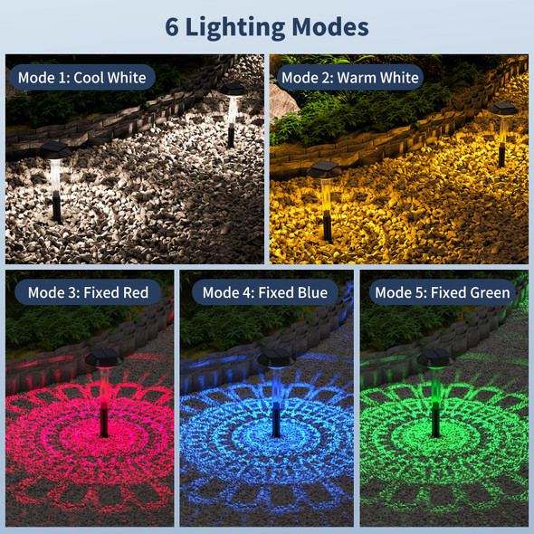 Solar Pathway Lights Outdoor 8 Pack, [6 Light Modes Cool White/Warm/ 3 Fixed Color/RGB Changing] LED Solar Lights Outdoor Waterproof IP65, Solar Garden Lights for Walkway Yard Backyard Lawn Landscape