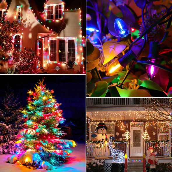 100FT C7 Christmas Lights MultiColor, IP65 Waterproof Vintage Christmas String Light for Patio, Hanging Christmas Light String Outdoor Waterproof, C7 LED String Lights for Halloween Home Bistro