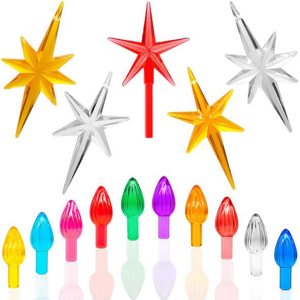 Ceramic Christmas Tree Replacement Lights/Bulbs, Ceramic Tree Medium Multicolor Twist Light Ornaments(117 Bulbs+5 Topper Star)