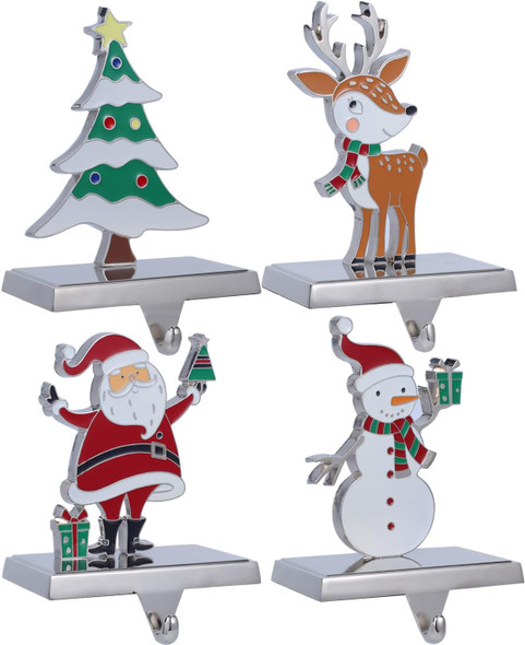 Christmas Stocking Holder Set of 4 Metal Christmas Stocking Hangers for Fireplace-Xmas Deer Snowman Tree Santa Stocking Holder for Mantel,Mantel Hooks/Clips for Stocking Fireplace Topper Christmas Stocking Holder Set of 4 Metal Christmas Stocking Hangers for Fireplace-Xmas Deer Snowman Tree Santa Stocking Holder for Mantel,Mantel Hooks/Clips for Stocking Fireplace Topper