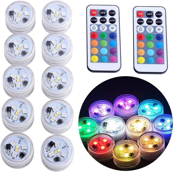 Mini Submersible LED Lights, Waterproof Small LED Tea Lights Candle with Remote Battery Operated,RGB Color Changing for Vase Home Party Wedding Table Centerpieces,10 Pack