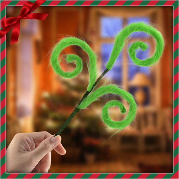 4Pcs Green Furry Christmas Tree Picks Decorations Elf Finger Branches Furry Spiral Curly Stems for Xmas Tree Topper Ornaments Vase Filler DIY Craft Garland Holiday Home Decor 17 Inches Tall (4, Green)