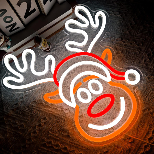 kzjspn Christmas elk neon sign for wall decoration, dimmable LED Christmas neon lights, cute neon lights, suitable for bedroom, children's s, holiday party decorations.