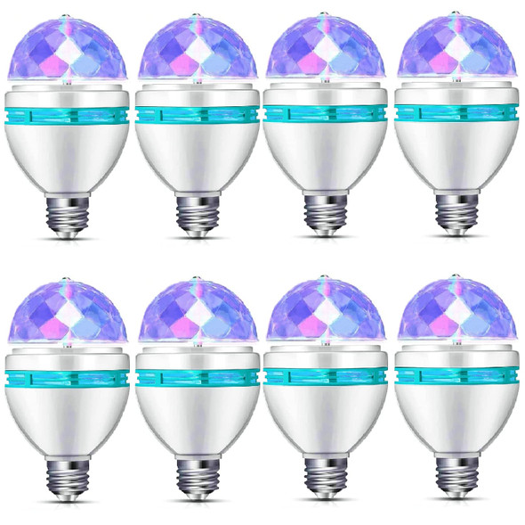 8 Pcs Disco Light Bulb Rotating E26/E27 Party Light Bulbs Rotating Colorful Bulb Changing LED Bulbs Strobe Light Bulb Multi Crystal Stage Lights Birthday Party Club Bar for Indoor Outdoor Photography