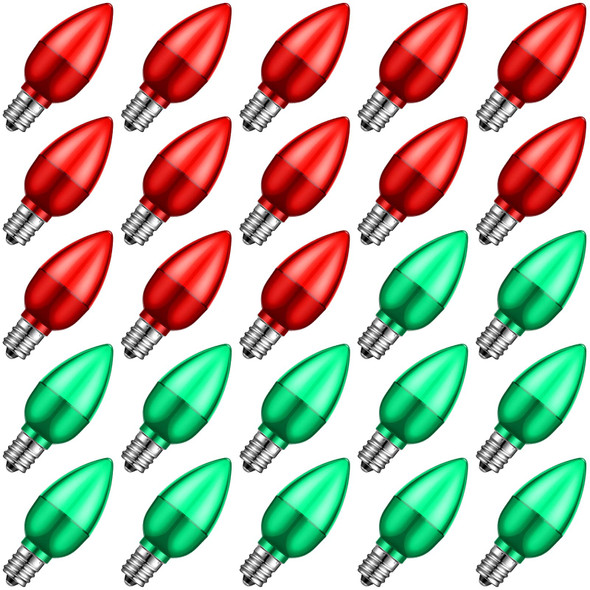 25 Pack LED Christmas C7 Light Bulbs 1W Night Light Bulb Mini Bulb Candelabra E12 Base Decor Bulb Indoor Outdoor Replacement Light Bulb Christmas Holiday Candle Light Bulb (Red,Green)