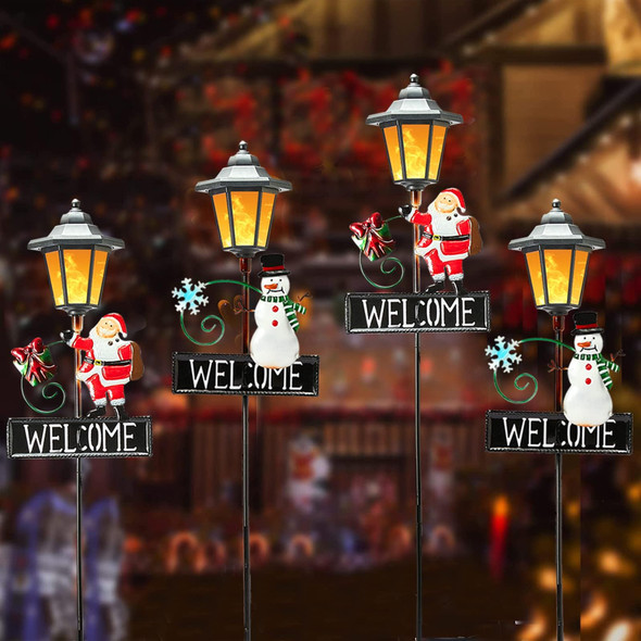 Christmas Snowman Pathway Lights Outdoor Decoration - 2 Pack Waterproof Flickering Flames Solar Garden Stake Lights, 12 Bright LED Solar Pathway Lights for Patio Yard Lawn Driveway Christmas Decor