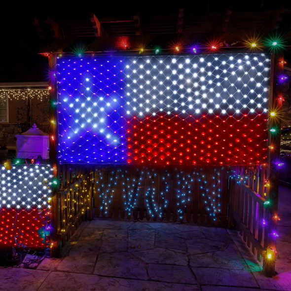 Leisure world LED Texas Flag Net Lights Outdoor, 384 LED American Flag Lights Texas Decor, 3.3 x 6.6 FT Patriotic Outdoor Lights, 8 Modes Texas Led Flag Lights for 4th of July, Christmas Decorations