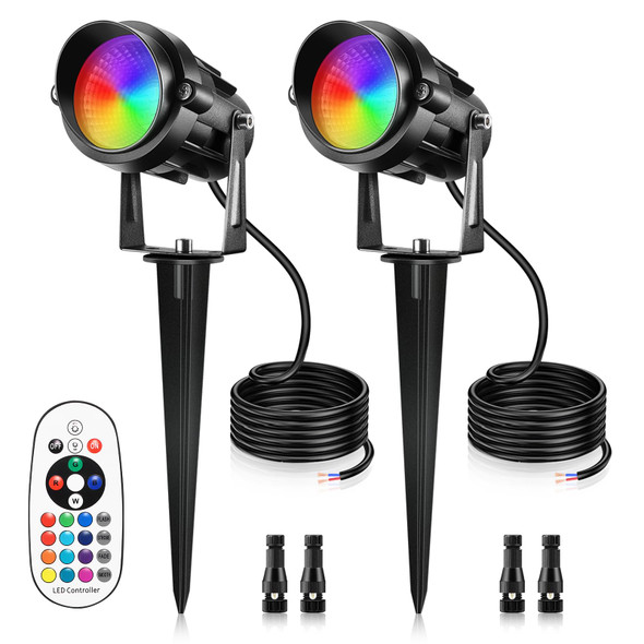 12W RGBW Color Changing Landscape Lights - Low Voltage LED Landscape Lighting, Remote Control Spotlight Outdoor Waterproof Garden Pathway Halloween Christmas Spot Lights, 2 Pack with Connector 12W RGBW Color Changing Landscape Lights - Low Voltage LED Landscape Lighting, Remote Control Spotlight Outdoor Waterproof Garden Pathway Halloween Christmas Spot Lights, 2 Pack with Connector