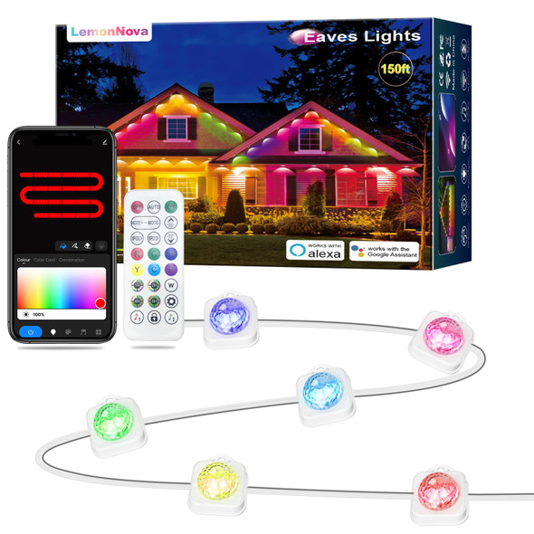 Permanent Outdoor Lights, Permanent Christmas Lights Outdoor 150ft with 108 LED RGB Lights with 44 Scene Modes for Halloween, Christmas Decorations, Work with APP, Alexa, Google Assistant Permanent Outdoor Lights, Permanent Christmas Lights Outdoor 150ft with 108 LED RGB Lights with 44 Scene Modes for Halloween, Christmas Decorations, Work with APP, Alexa, Google Assistant