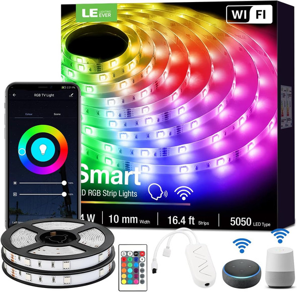 LE LED Strip Lights, Christmas Decorations, 32.8ft WiFi Smart RGB Strips, SMD 5050 LED Rope Light, App&Remote Controlled, Alexa Compatible, Tape Light for Bedroom, Home and Kitchen