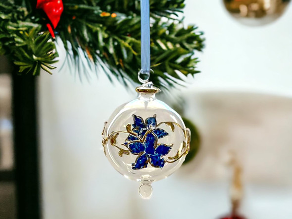 Hand-Blown Glass Christmas Ornament for Xmas Decorations - Hanging Ornament for Christmas Tree Topper - Engraved Glass Ornament with 14k Gold