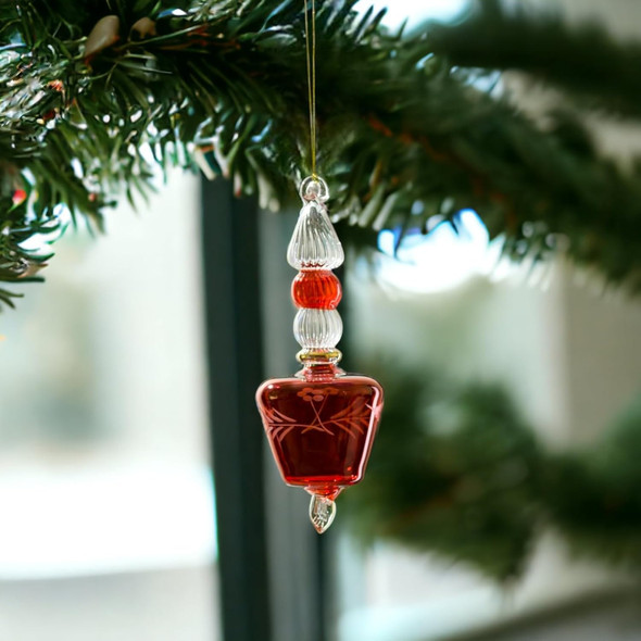 Christmas tree decorations engraved red ornament Hanging ornaments for Artificial tree Indoors Christmas Decorations Handblown Christmas tree topper 14K Gold