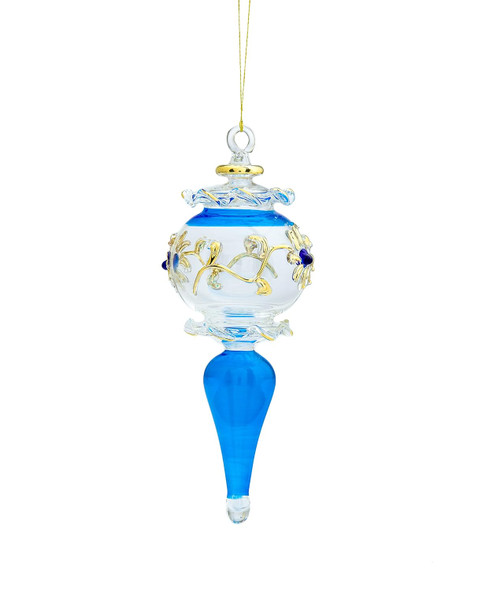 Pharaonic Vintage style Blue Glass ornament for Christmas tree decorations engraved with 14K Gold flowers vintage ornaments Xmas tree decorative ornaments decorating s hanging ornaments