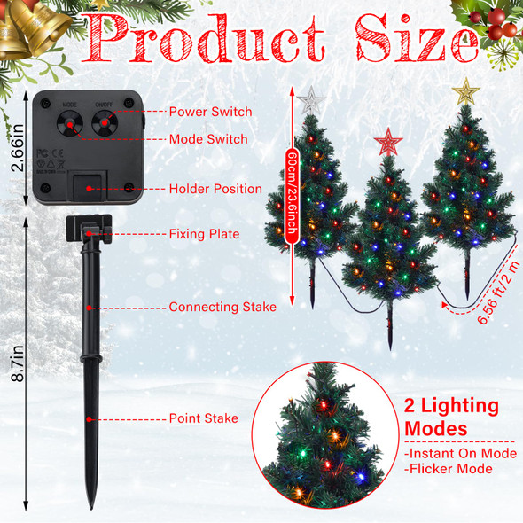 Libima 3 Pcs Solar Christmas Tree with 60 LEDs Solar Powered LED Christmas Lights 23.6 Inches Multicolored Outdoor Christmas Decorations for Driveway Garden Holiday Outside Pathway Garden Yard Decor