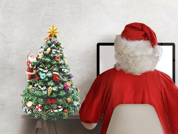 Lightahead Musical Revolving Christmas Tree with Santa Claus and Christmas Music Playing in Poly Resin