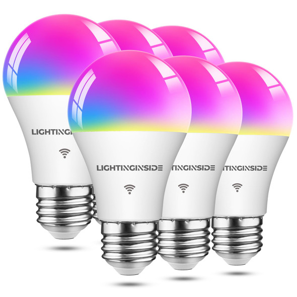 Smart Light Bulbs 60W Equivalent, WiFi Smart Bulb Compatible with Alexa/Google Assistant/Smart Life, A19 E26 RGBCW Color Changing, No Hub Required,2.4G WiFi, ETL Listed, 9W 800LM, 6PCS