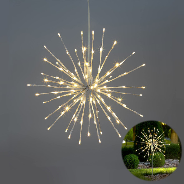 LIGHTSHARE 18" Starburst Light Lighted Ball 120 LED Firework Lights Warm White Twinkle Hanging Ball Dual-use for Patio Walkway Pathway Decoration Indoor/Outdoor