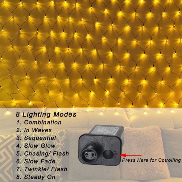 Christmas Net Lights Outdoor Mesh Lights, 14.8ft x 5ft 300 LED Warm White Net String Lights 8 Modes Connectable Fairy String Mesh Twinkling Christmas Lights for Bushes Tree Party Yard Garden Decor
