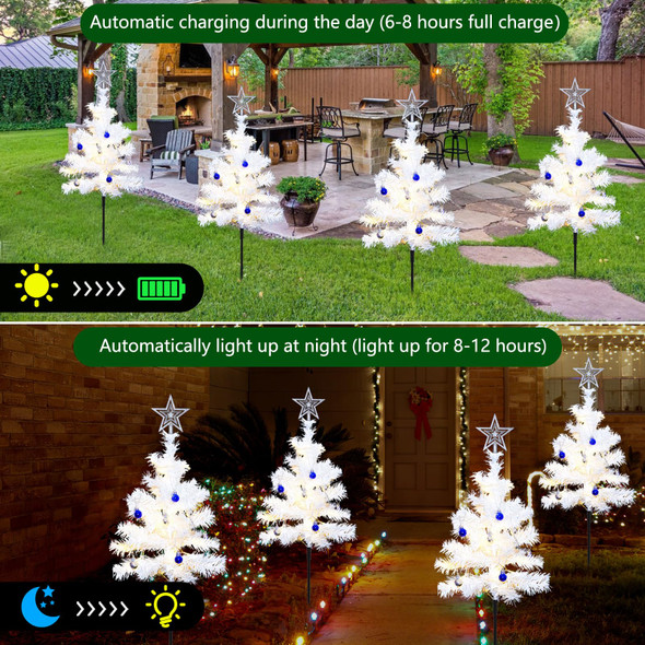 Set of 4 White Solar Christmas Tree, Outdoor Christmas Decorations, 8 Modes 80LED Solar Christmas Lights Outdoor, Solar Christmas Pathway Lights for Yard Front Porch Pathway Grave Cemetery Decor Set of 4 White Solar Christmas Tree, Outdoor Christmas Decorations, 8 Modes 80LED Solar Christmas Lights Outdoor, Solar Christmas Pathway Lights for Yard Front Porch Pathway Grave Cemetery Decor