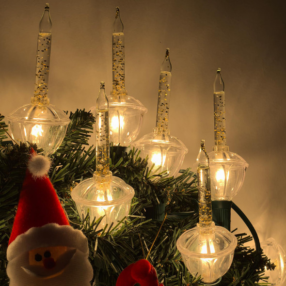 Christmas Bubble Lights Set, 11Ft Vintage Bubble Light String with 8 Clear Bubble Fluids with Gold Glitter Bulbs(1 Spare), UL Listed for Holiday Party House Christmas Celebrations Decor, Green Wire