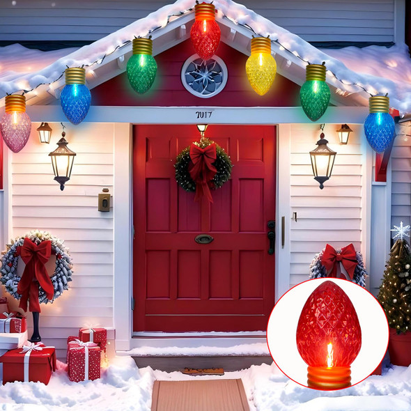 Jumbo Christmas String Lights 16FT Large Christmas Hanging Lights Pathway Marker Lights with 10 5'' LED Giant Diamond Multicolor Bulbs, Vintage Christmas Lights for Holiday Home Tree Roof Decor