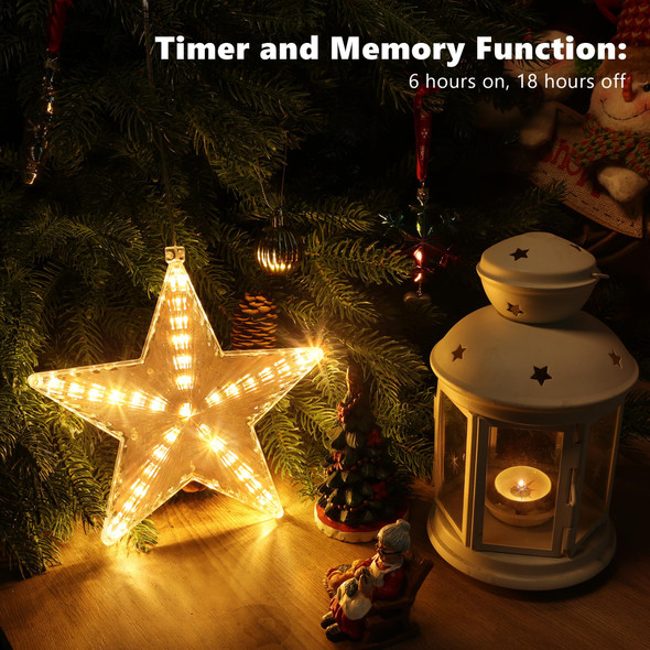 Lomotech Meteor Shower Star Window Lights with Suction Cup, Battery Operated 7.8 Inch Warm White Star Lights with Timer Function for Christmas Decorations (2 Pack)