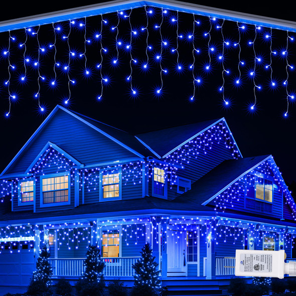 Lomotech Christmas Icicle Lights - 32Ft 8 Modes Waterproof Christmas Lights Connectable with Timer for Holiday, Wedding Party, Eaves, Christmas Decorations (Blue)