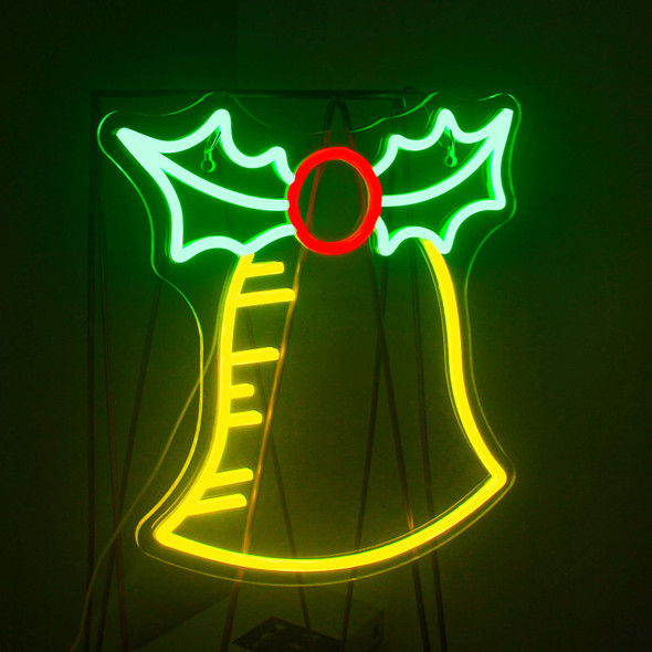 LooKLight Christmas Bell Neon Sign,Holly Berry Christmas Led Neon Light for Wall,Neon Sign Wall Decor for Christmas,USB Powered Led Neon Signs for Christmas Party,Bedroom Decor,Christmas Decor