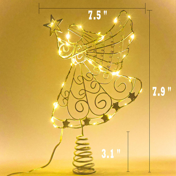 Angel Tree Topper with Lights, 11" Christmas Tree Topper Angel, Metal Christmas Tree Angel Topper Lighted, Battery Operated Angel Christmas Tree Topper, Tree Toppers Christmas Decorations