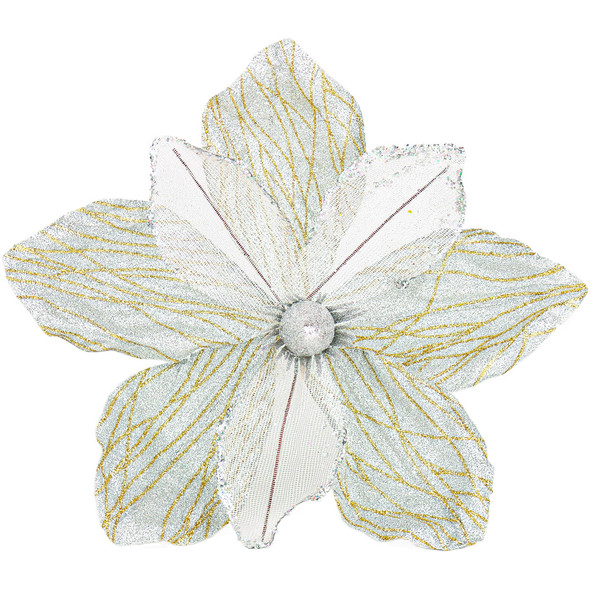 10" Velvet Poinsettias Artificial Christmas Flowers, 6pcs Large Glitter Christmas Poinsettia Picks, Floral Stems for Christmas Tree Wreath Garland Decorations DIY Ornaments (Silver)