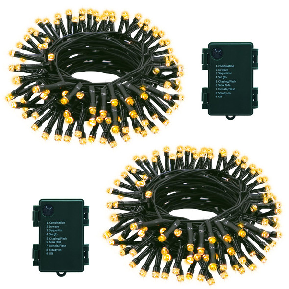 2 Pack Battery Operated String Lights, 23ft 70 LED String Lights with Auto Timer 8 Modes Outdoor Waterproof Twinkle Fairy Lights for Wedding Party Wreath Tree Decoration (Warm White)