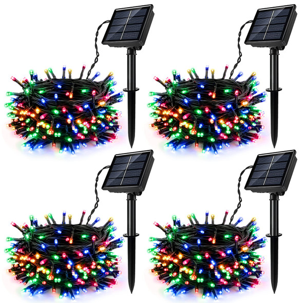 4Pack Solar String Lights for Outside, 400 LED Solar Christmas Lights Outdoor Waterproof with 8 Modes Solar Fairy Lights for Xmas Tree Party Wedding Garden Fence Decorations (Multicolor)