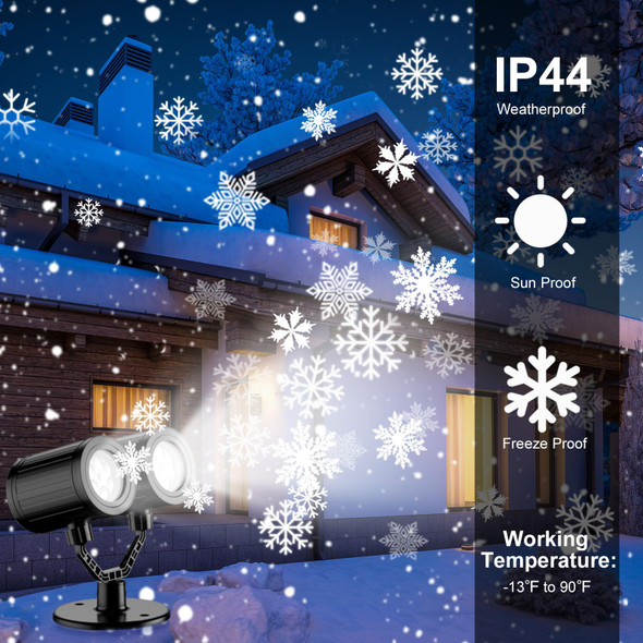 Christmas Snowflake Projector Light d Dual-Head Snowflake Projector Lights Waterproof LED Snowfall Projector Lights for Holiday Snowflake Lights for Wall Window Decoration