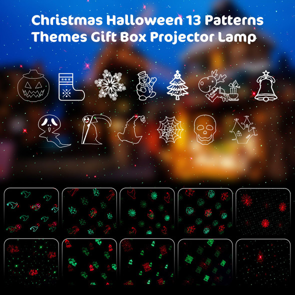 Christmas Halloween 13 Patterns Themes Box Projector Lamp，Led Projector Lights with Remote Control，IP65 Waterproof Garden Decoration Lights,Indoor Outdoor Holiday Decor,Festival s