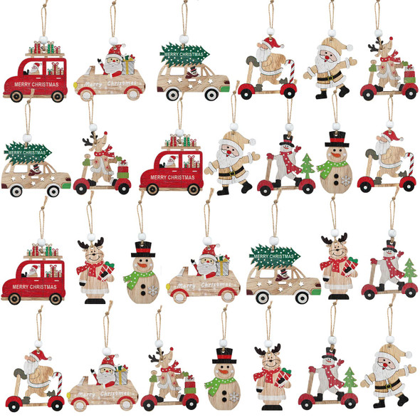 Lvydec 27pc Wooden Christmas Hanging Ornaments Clearance, Santa Snowman Reindeer and Car Ornaments with Colorful Painting for Christmas Tree Home Decoration Lvydec 27pc Wooden Christmas Hanging Ornaments Clearance, Santa Snowman Reindeer and Car Ornaments with Colorful Painting for Christmas Tree Home Decoration