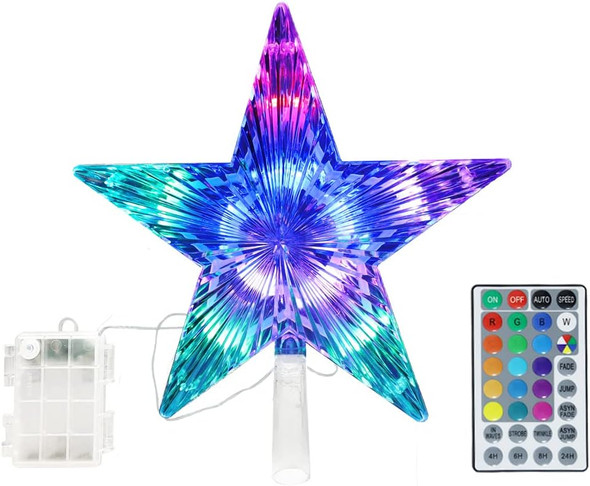 Christmas Star Trees Topper Light 9.5inch 24 Modes Color Changing with Versatile Remote Controller 3AA Battery Powered Christmas Tree Topper Party Home Decoration(Indoor and Outdoor ) Christmas Star Trees Topper Light 9.5inch 24 Modes Color Changing with Versatile Remote Controller 3AA Battery Powered Christmas Tree Topper Party Home Decoration(Indoor and Outdoor )